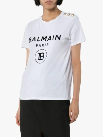 Shop Balmain Logo Print T-shirt In White