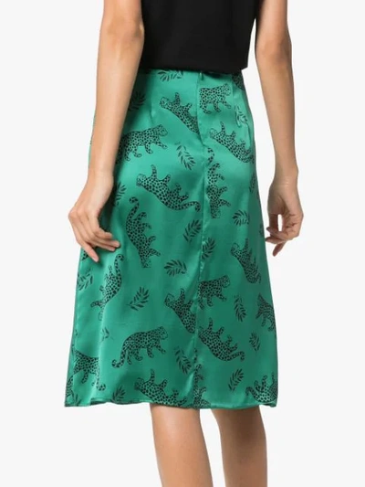 Shop Hvn Leopard Print Silk Midi Skirt In Green