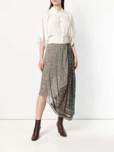 Shop Chloé Asymmetric Floral Print Skirt In Green