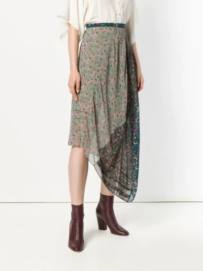 Shop Chloé Asymmetric Floral Print Skirt In Green