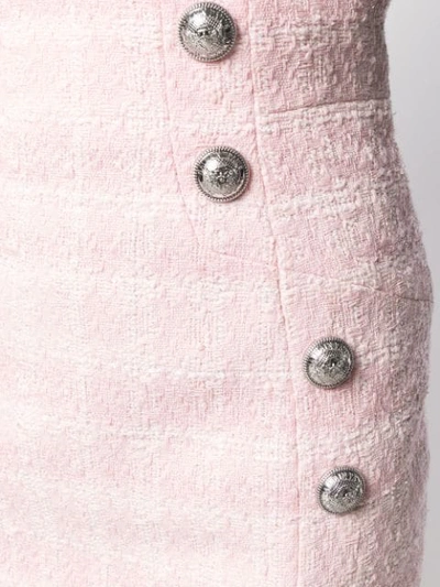 Shop Balmain Button Embellished Tweed Pencil Skirt In Pink