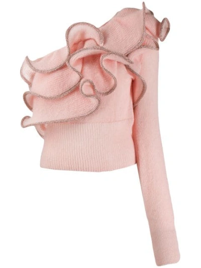 Shop Laneus Ruffled One-shoulder Top In Pink