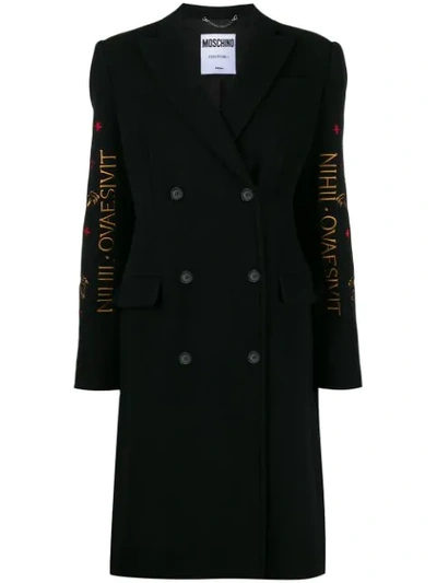 Shop Moschino Mythological Creatures Embroidery Coat In Black
