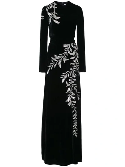 Shop Oscar De La Renta Threadwork And Bead Embroidered Gown - Black