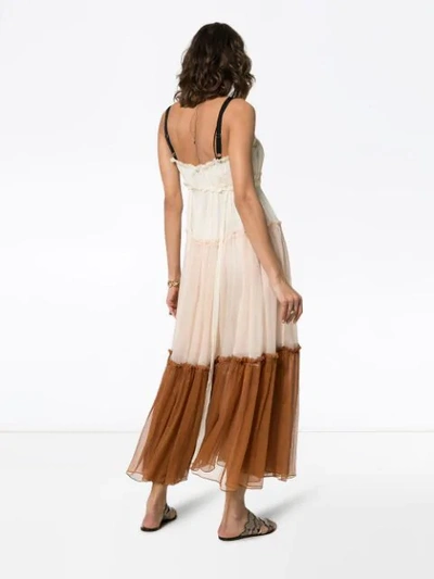 Shop Lee Mathews Celia Belted Silk Midi Dress In Neutrals