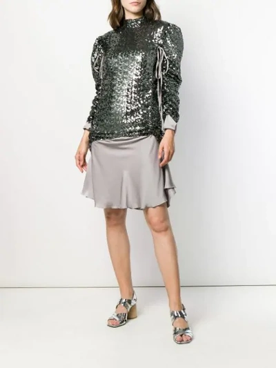 Shop Almaz Sequin Gathered Sleeve Top In Silver