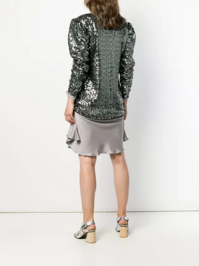 Shop Almaz Sequin Gathered Sleeve Top In Silver