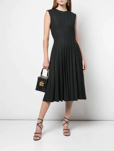 Shop Oscar De La Renta Ribbed Midi Dress In Black
