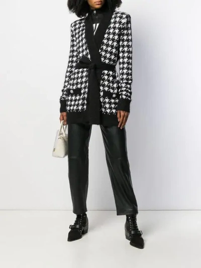 Shop Balmain Houndstooth Knit Cardigan In Black