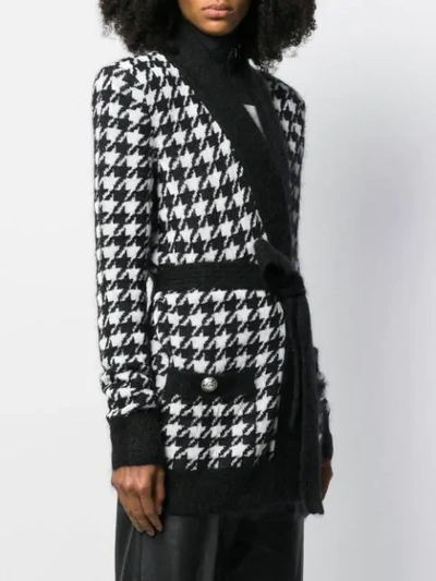 Shop Balmain Houndstooth Knit Cardigan In Black