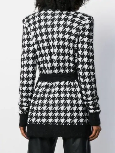 Shop Balmain Houndstooth Knit Cardigan In Black