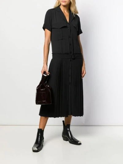 Shop Victoria Victoria Beckham Pleated Skirt Shirt Dress In Black