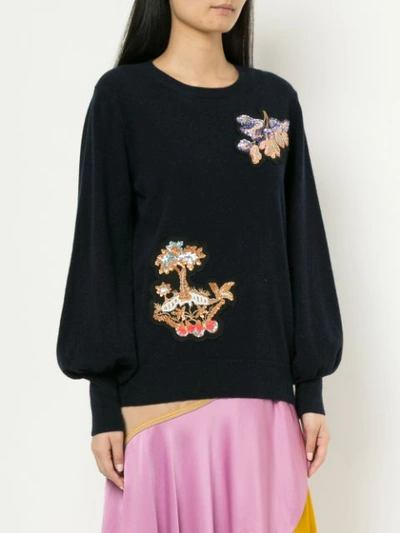 Shop Peter Pilotto Floral Embellished Sweater In Blue