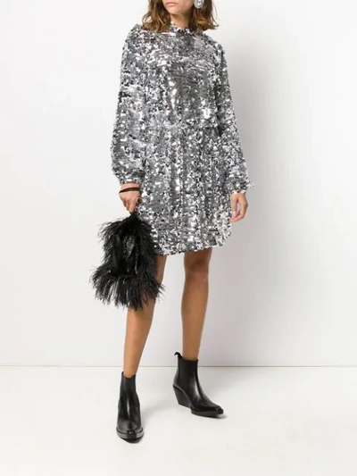 Shop Msgm Sequins Short Dress In Metallic