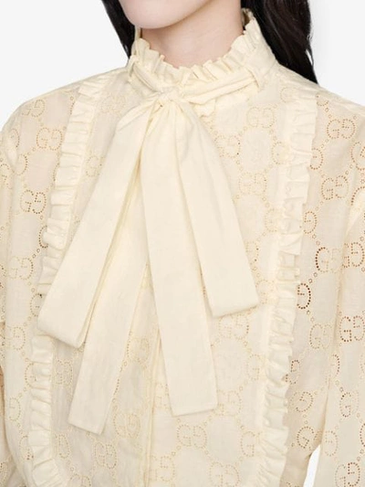Shop Gucci Gg Broderie Anglaise Shirt In 9011 White