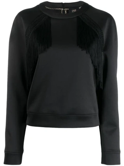 Shop Cavalli Class Fringe-trimmed Sweatshirt In Black