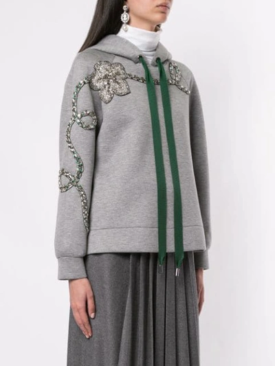 Shop Dice Kayek Floral Embellished Hoodie In Grey