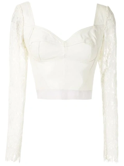 Shop Andrea Bogosian Lace Panelled Leather Blouse In White