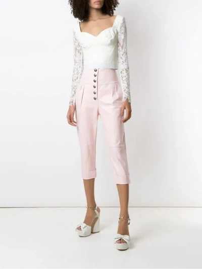 Shop Andrea Bogosian Lace Panelled Leather Blouse In White