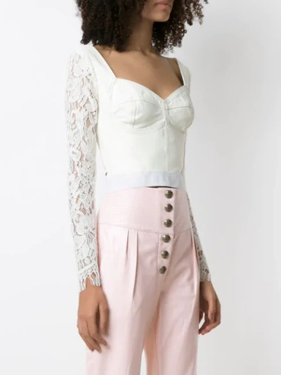 Shop Andrea Bogosian Lace Panelled Leather Blouse In White