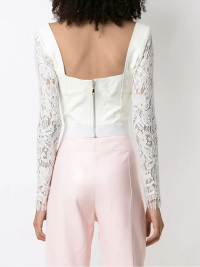 Shop Andrea Bogosian Lace Panelled Leather Blouse In White