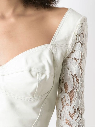 Shop Andrea Bogosian Lace Panelled Leather Blouse In White