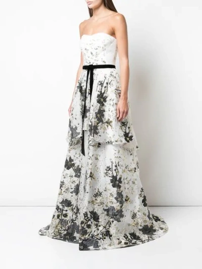 Shop Marchesa Notte Floral Embroidered Tiered Gown In White