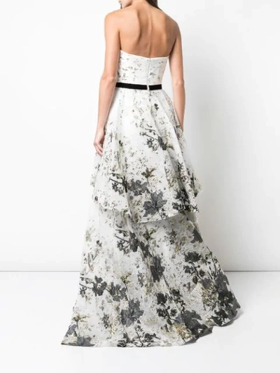 Shop Marchesa Notte Floral Embroidered Tiered Gown In White