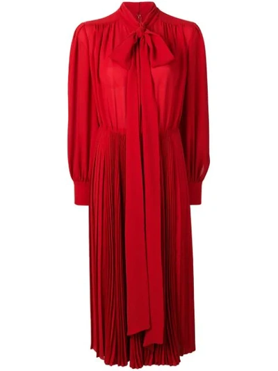 Shop Valentino Pleated Midi Dress In Red