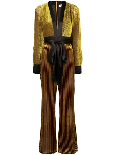 Shop Diane Von Furstenberg Velvet Plunge Jumpsuit In Golden Rod/cabernet/multi