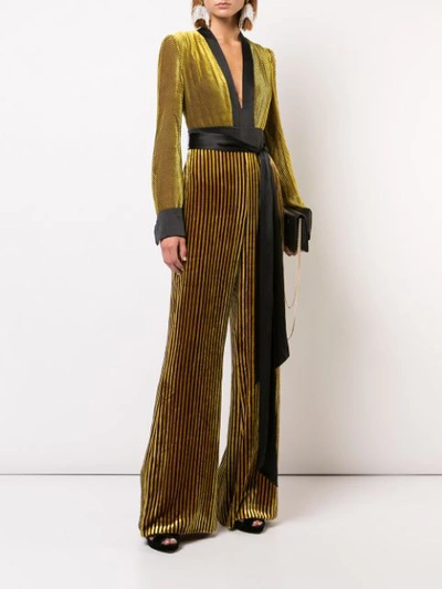 Shop Diane Von Furstenberg Velvet Plunge Jumpsuit In Golden Rod/cabernet/multi