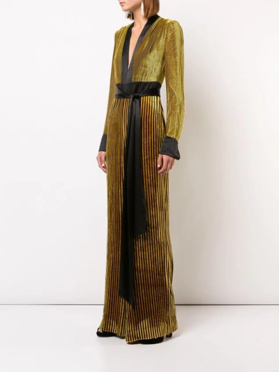 Shop Diane Von Furstenberg Velvet Plunge Jumpsuit In Golden Rod/cabernet/multi