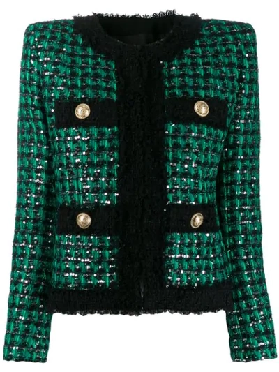 Shop Balmain Sequined Embellished Short Jacket In Black