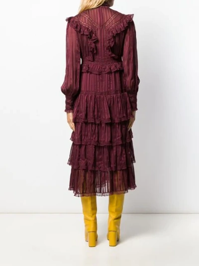 Shop Zimmermann Striped Ruffle Midi Dress In Red