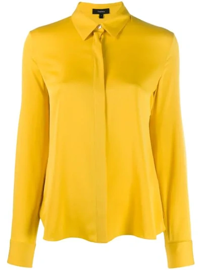 Shop Theory Concealed Button Up Shirt In Yellow