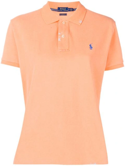 Shop Polo Ralph Lauren Logo Embroidered Polo Shirt In Orange