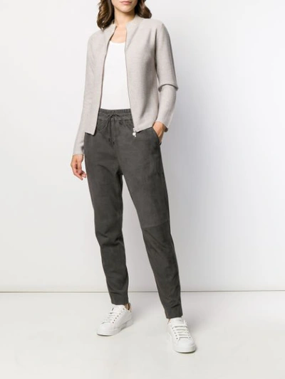 Shop Fabiana Filippi High-waisted Suede Track Pants In Grey