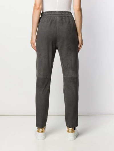 Shop Fabiana Filippi High-waisted Suede Track Pants In Grey