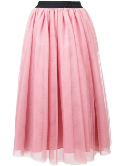 Shop Msgm Tulle Midi Skirt In Pink