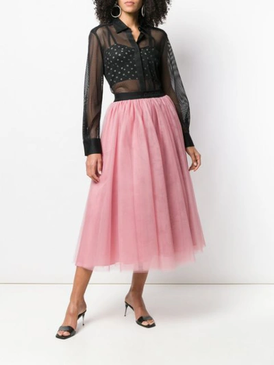 Shop Msgm Tulle Midi Skirt In Pink