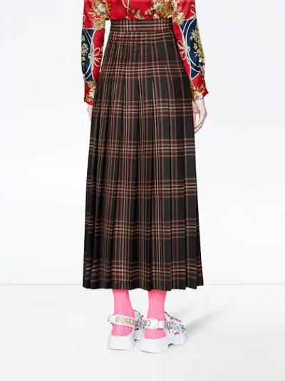 Shop Gucci Tartan Wool Maxi Skirt In Blue