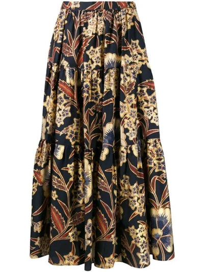 Shop Ulla Johnson Floral Print Tiered Skirt In Blue