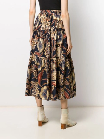 Shop Ulla Johnson Floral Print Tiered Skirt In Blue