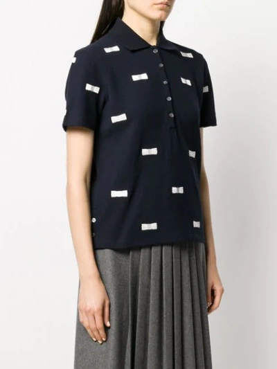 Shop Thom Browne Bow Embroidery Polo In Blue