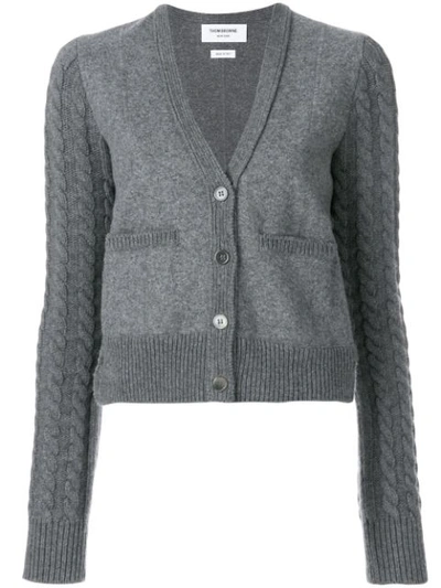 Shop Thom Browne Cable Knit V-neck Cardigan - Grey