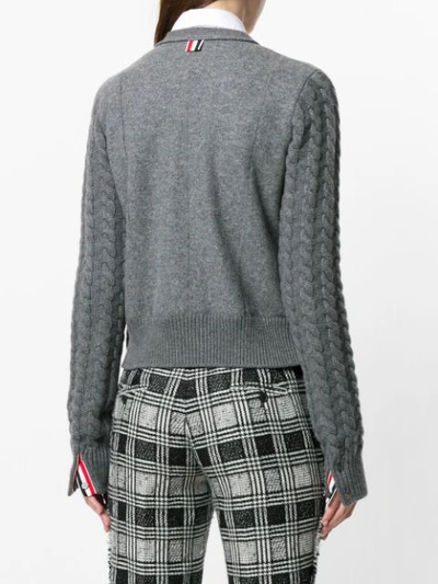 Shop Thom Browne Cable Knit V-neck Cardigan - Grey