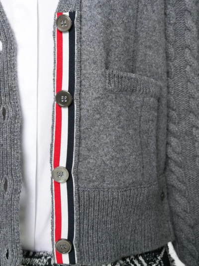 Shop Thom Browne Cable Knit V-neck Cardigan - Grey