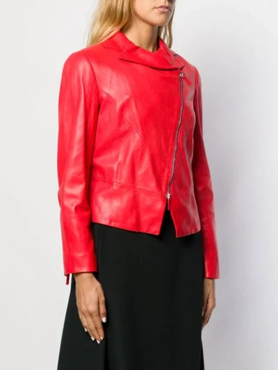 Shop Giorgio Armani Diagonal Zip Biker Jacket In Red