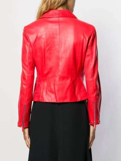 Shop Giorgio Armani Diagonal Zip Biker Jacket In Red