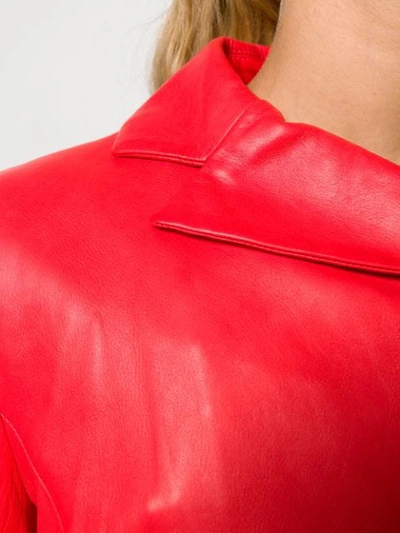 Shop Giorgio Armani Diagonal Zip Biker Jacket In Red